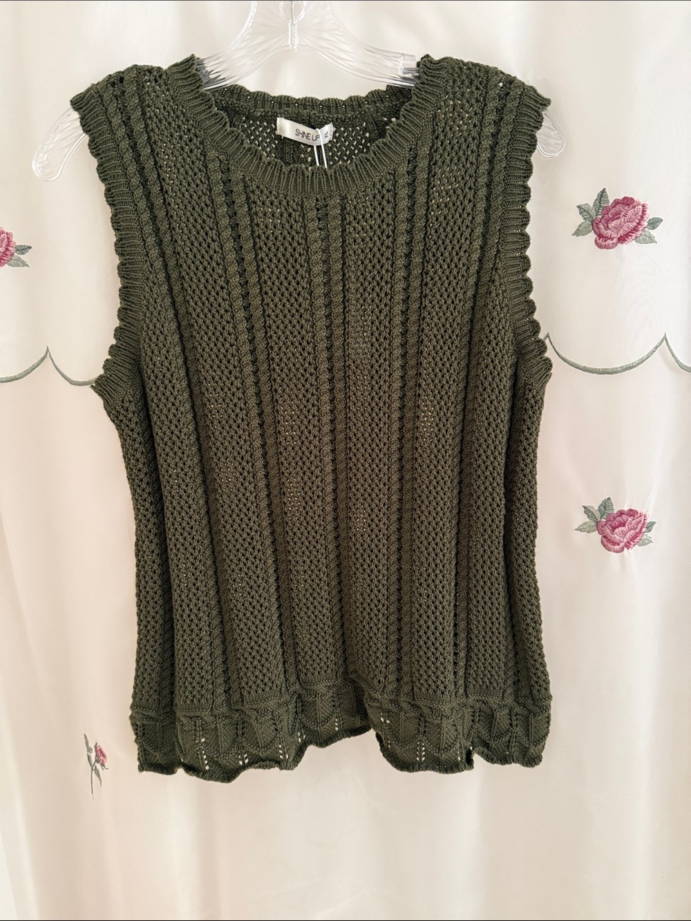 Shine Up Sleeveless Knit Tank Top in Olive Green